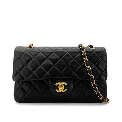 CHANEL VINTAGE CLASSIC FLAP SMALL CHAIN SHOULDER BAG BLACK LAMB SKIN 90289012 - PURPOSE