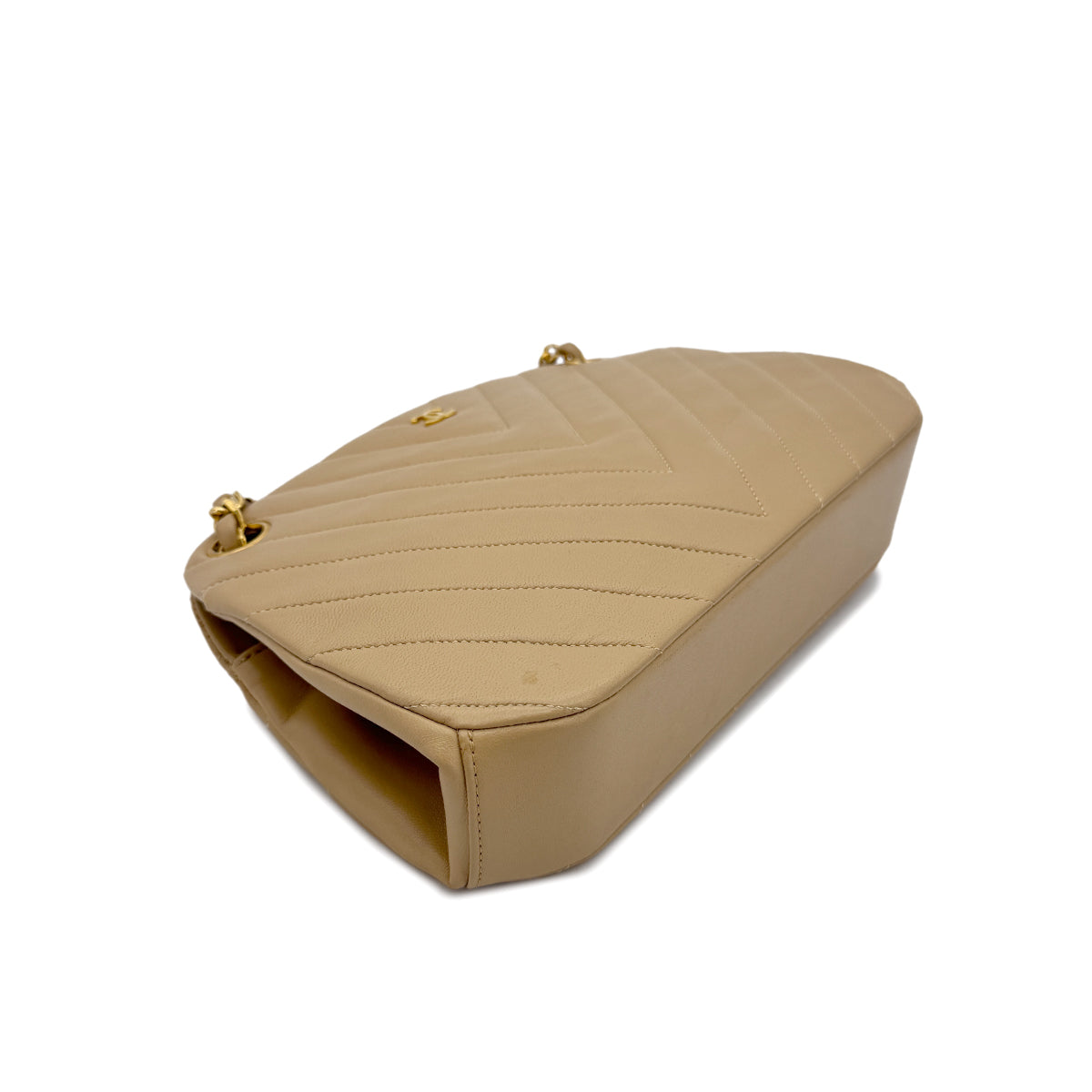 CHANEL VINTAGE CHEVRON CHAIN SHOULDER BAG BEIGE LAMB SKIN 90289057