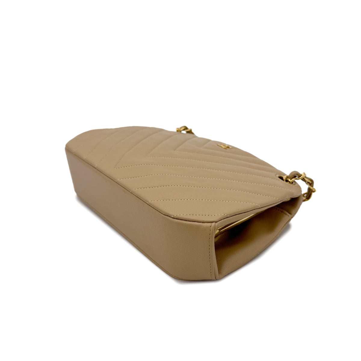 CHANEL VINTAGE CHEVRON CHAIN SHOULDER BAG BEIGE LAMB SKIN 90289057
