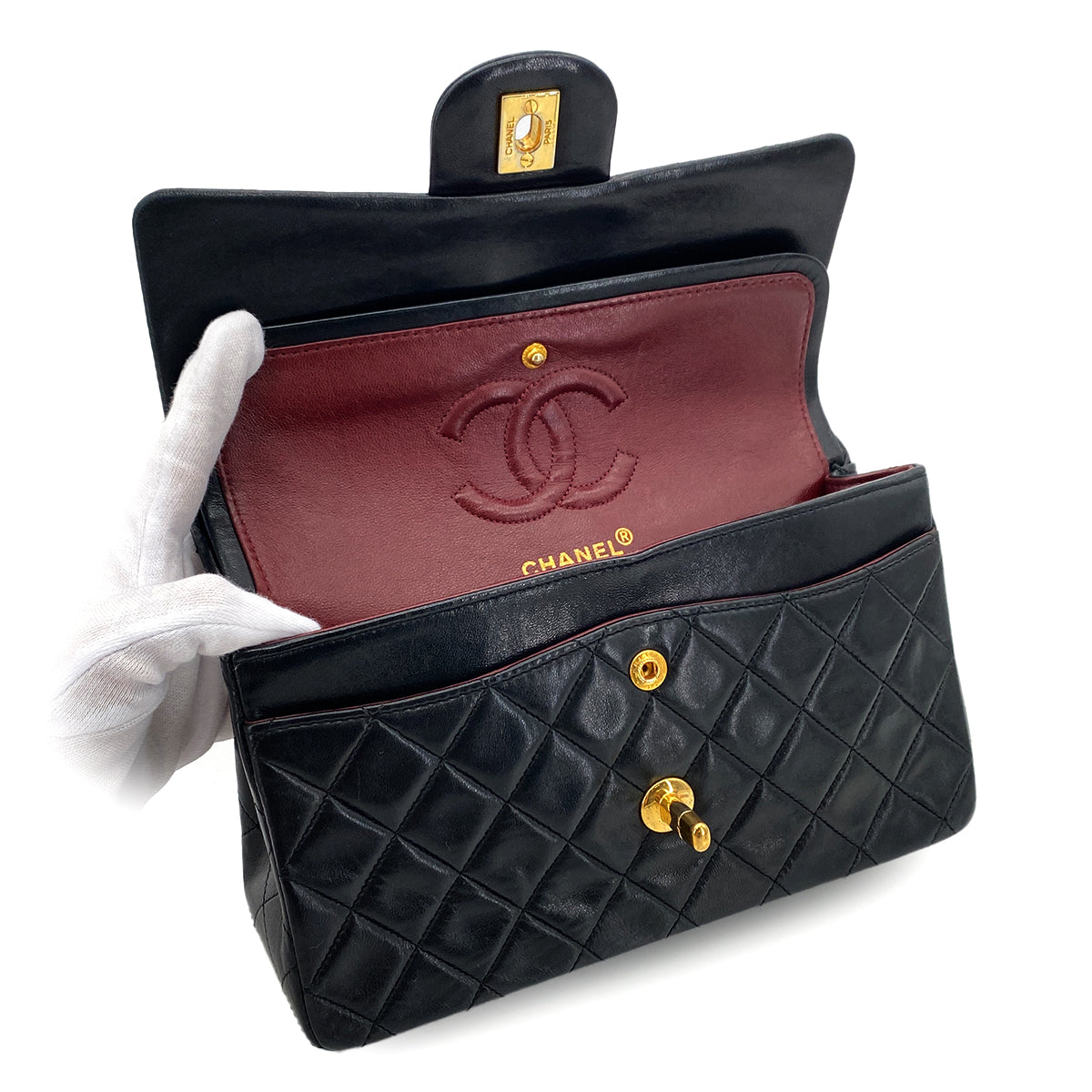 CHANEL VINTAGE CLASSIC FLAP SMALL CHAIN SHOULDER BAG BLACK LAMB SKIN 90289064