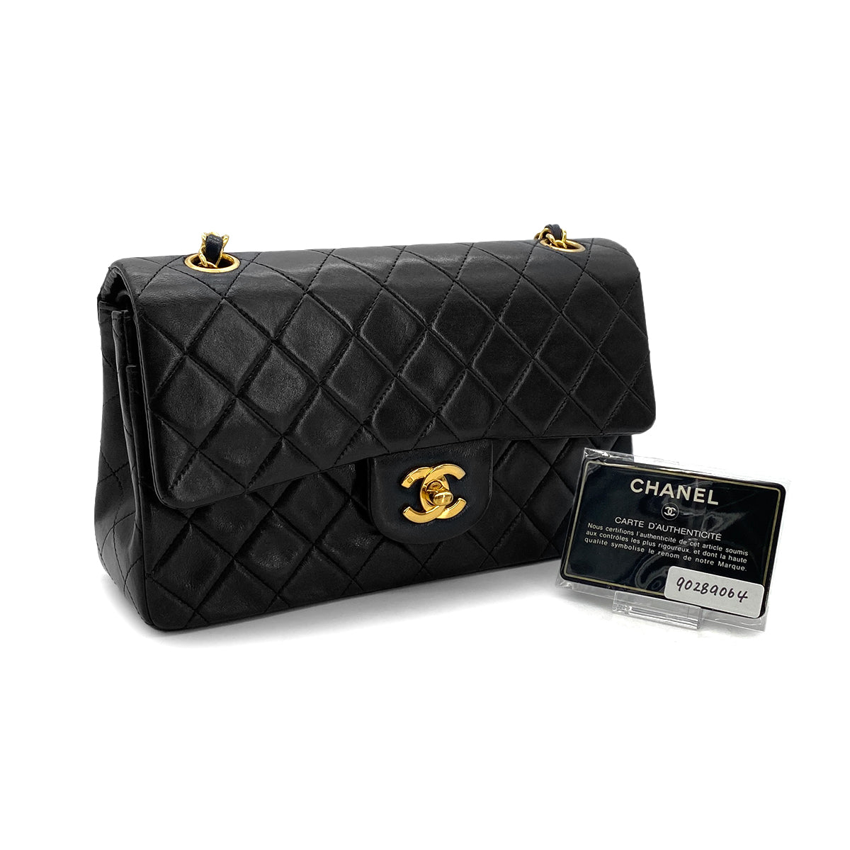 CHANEL VINTAGE CLASSIC FLAP SMALL CHAIN SHOULDER BAG BLACK LAMB SKIN 90289064