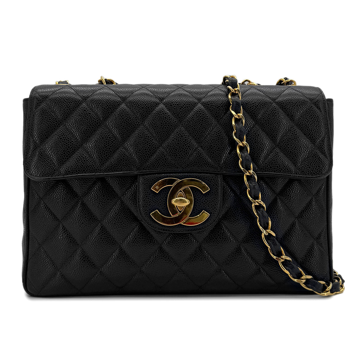 CHANEL VINTAGE JUMBO MATELASSE 30 CHAIN SHOULDER BAG BLACK CAVIAR SKIN 90289065