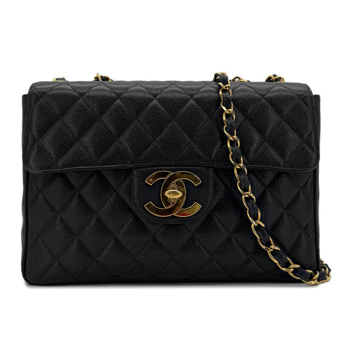 CHANEL VINTAGE JUMBO MATELASSE 30 CHAIN SHOULDER BAG BLACK CAVIAR SKIN 90289065 - PURPOSE