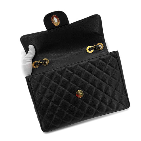 CHANEL VINTAGE JUMBO MATELASSE 30 CHAIN SHOULDER BAG BLACK CAVIAR SKIN 90289065 - PURPOSE