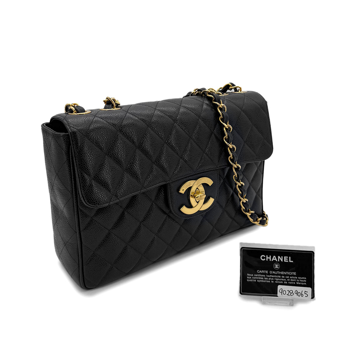 CHANEL VINTAGE JUMBO MATELASSE 30 CHAIN SHOULDER BAG BLACK CAVIAR SKIN 90289065