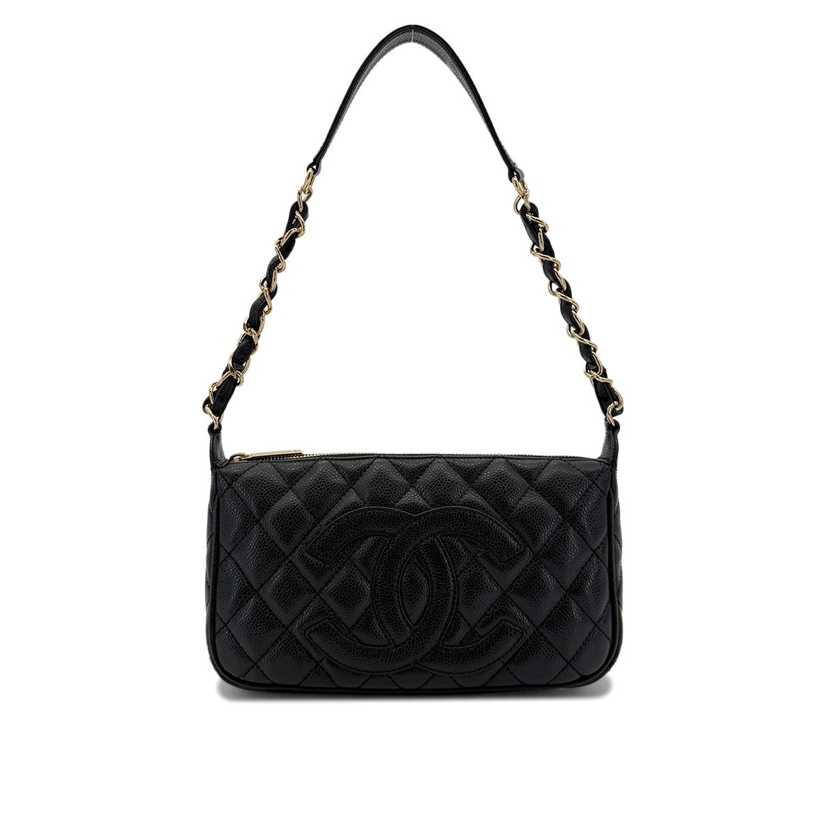 CHANEL VINTAGE COCOMARK MATELASSE CHAIN SHOULDER BAG BLACK CAVIR SKIN 90289067