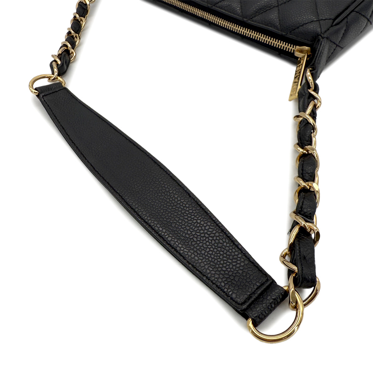 CHANEL VINTAGE COCOMARK MATELASSE CHAIN SHOULDER BAG BLACK CAVIR SKIN 90289067