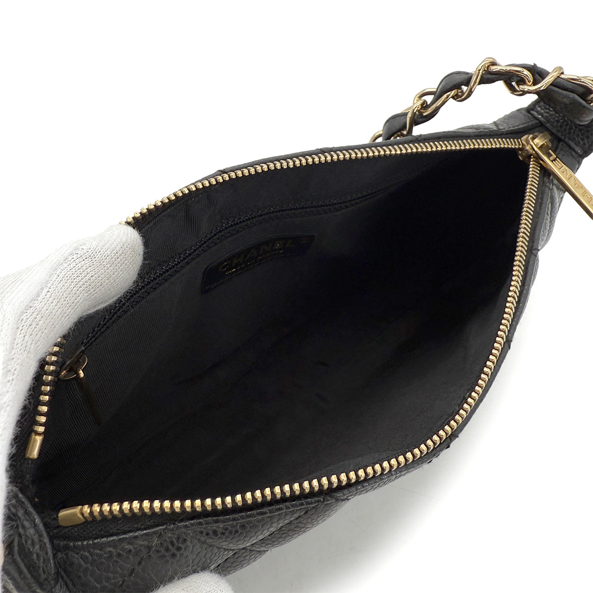 CHANEL VINTAGE COCOMARK MATELASSE CHAIN SHOULDER BAG BLACK CAVIR SKIN 90289067