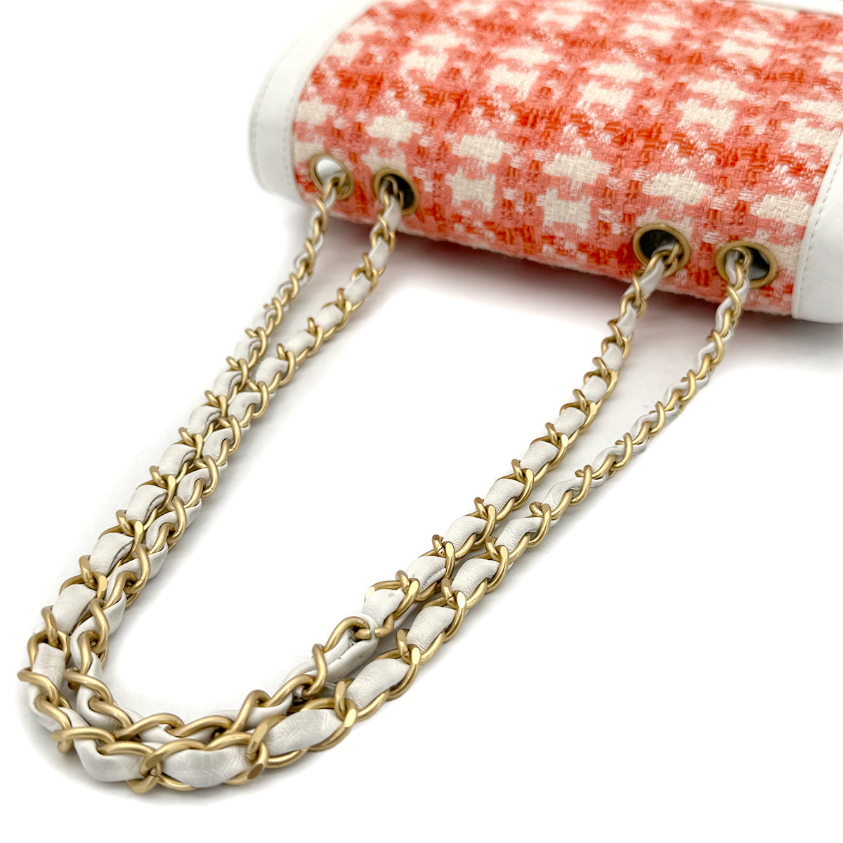 CHANEL VINTAGE CHOCOLATE BAR CHAIN SHOULDER BAG ORANGE TWEED 90289068