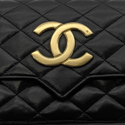 CHANEL VINTAGE MATELASSE BIG COCO CHAIN SHOULDER BAG BLACK LAMB SKIN 90289069 - PURPOSE
