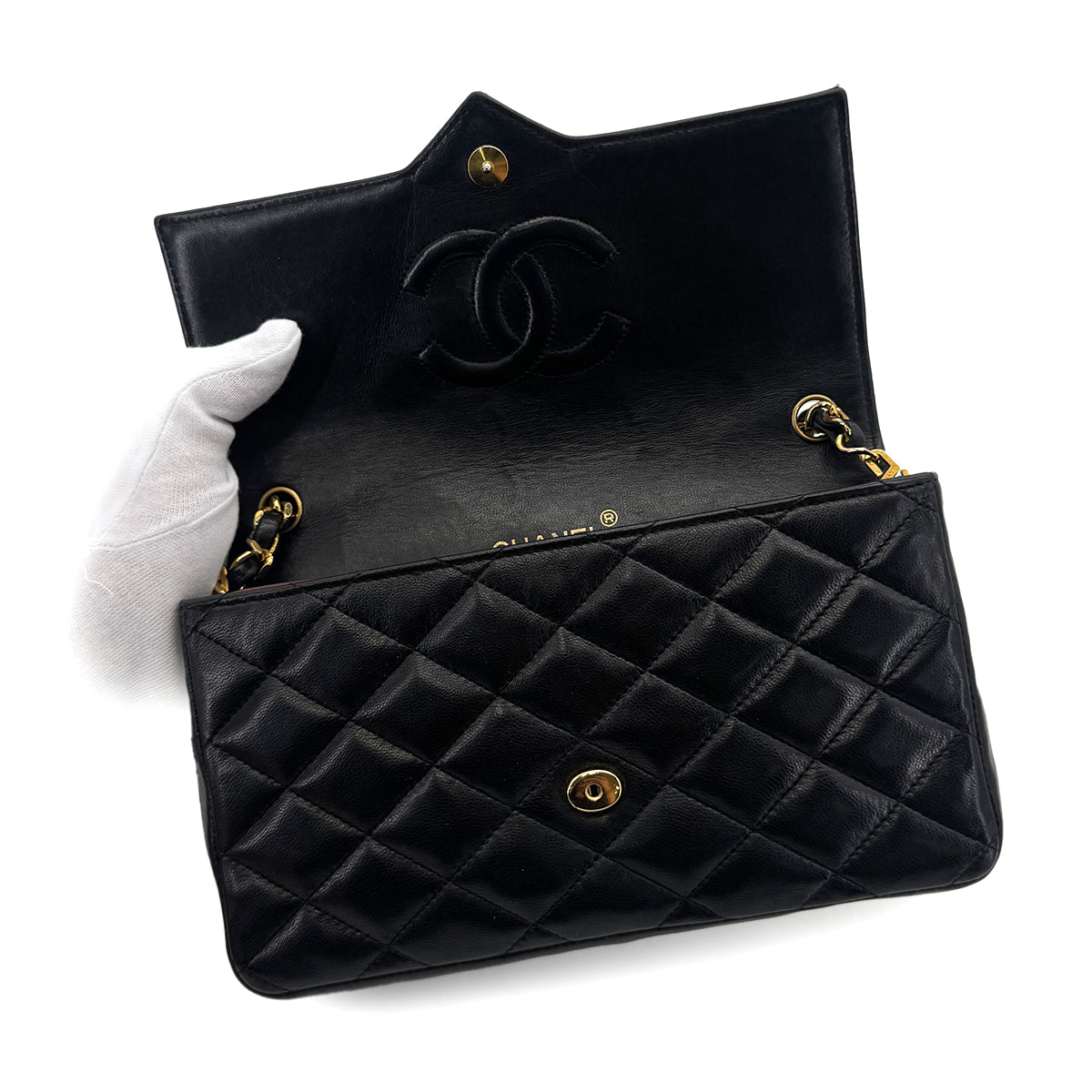 CHANEL VINTAGE MATELASSE BIG COCO CHAIN SHOULDER BAG BLACK LAMB SKIN 90289069