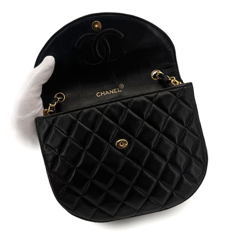 CHANEL VINTAGE BIG COCO HALF MOON CHAIN SHOULDER BAG BLACK LAMB SKIN 90289070 - PURPOSE