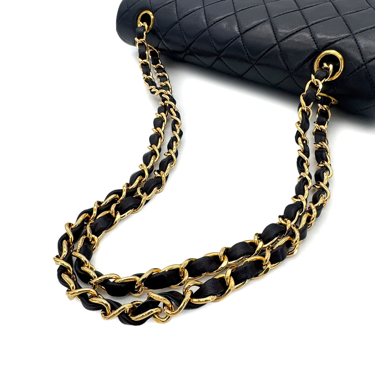 CHANEL VINTAGE CLASSIC FLAP MEDIUM CHAIN SHOULDER BAG NAVY LAMB SKIN 90289071