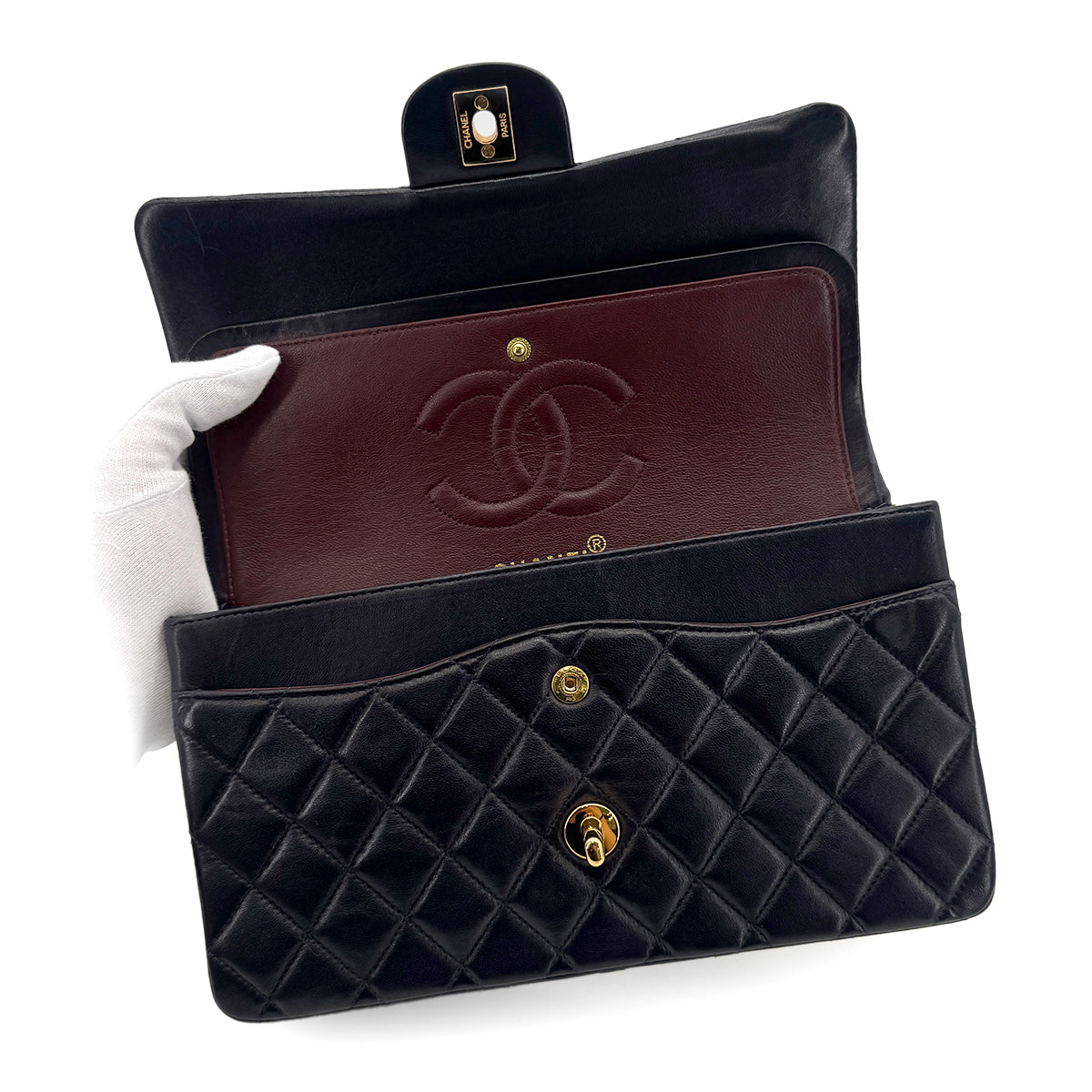 CHANEL VINTAGE CLASSIC FLAP MEDIUM CHAIN SHOULDER BAG NAVY LAMB SKIN 90289071