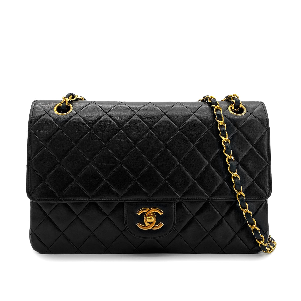 CHANEL VINTAGE CLASSIC FLAP MEDIUM CHAIN SHOULDER BAG BLACK LAMB SKIN 90289074