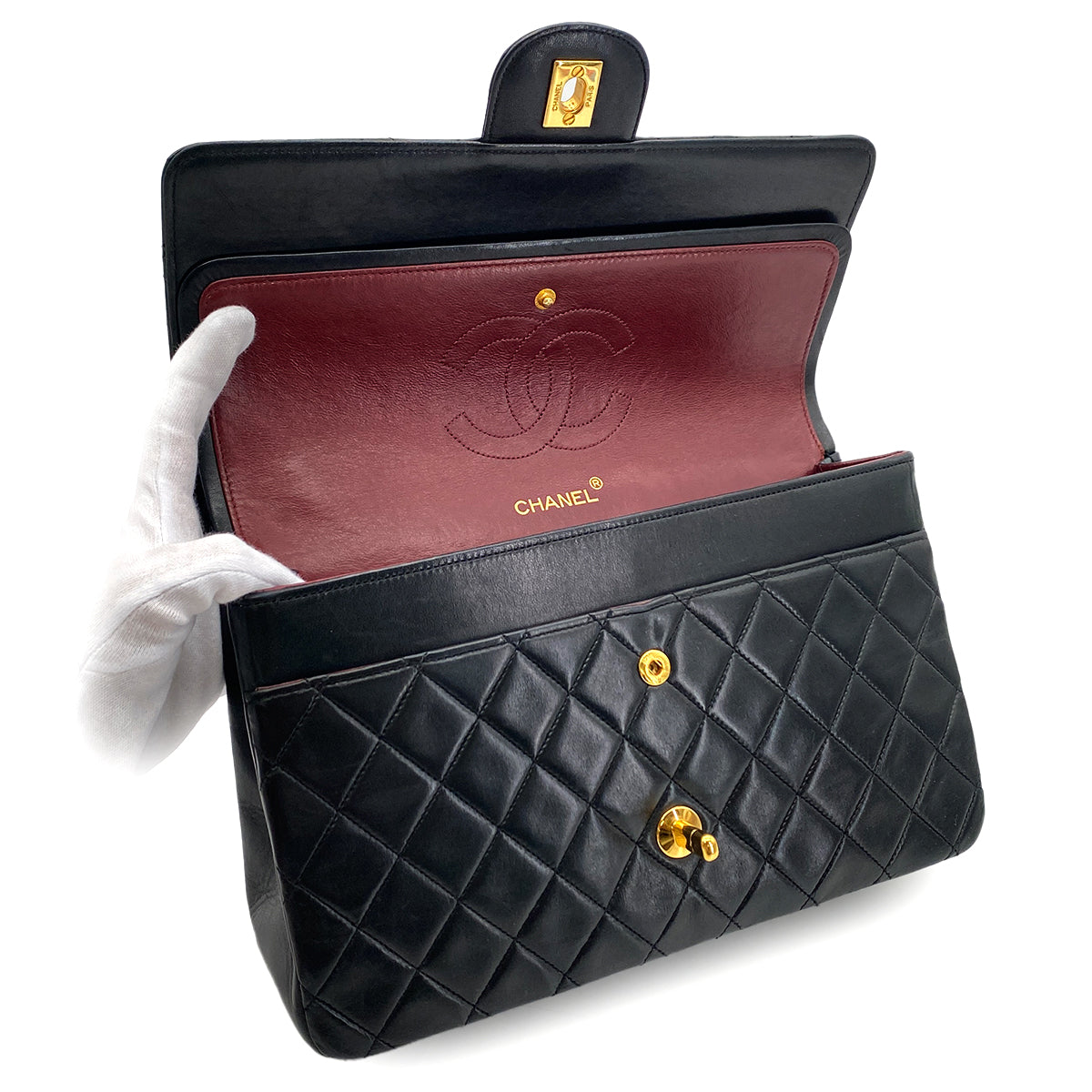 CHANEL VINTAGE CLASSIC FLAP MEDIUM CHAIN SHOULDER BAG BLACK LAMB SKIN 90289074