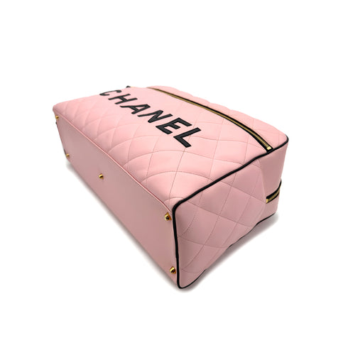 CHANEL VINTAGE MATELASSE LOGO BOSTON HAND BAG PINK BLACK LEATHER 90289079 - PURPOSE