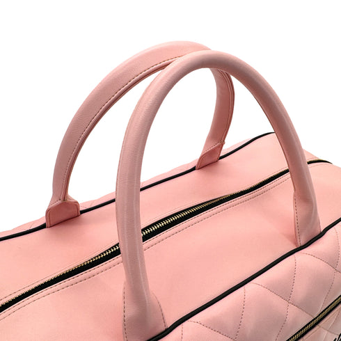 CHANEL VINTAGE MATELASSE LOGO BOSTON HAND BAG PINK BLACK LEATHER 90289079 - PURPOSE