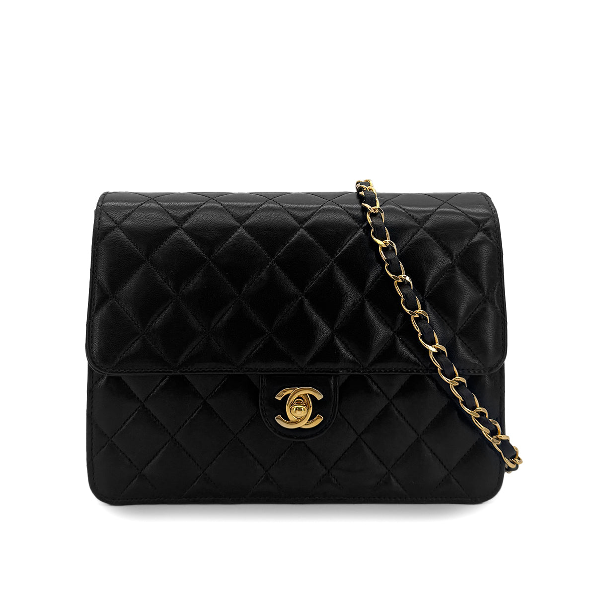 CHANEL VINTAGE MATELASSE CHAIN SHOULDER BAG BLACK LAMB SKIN 90289080
