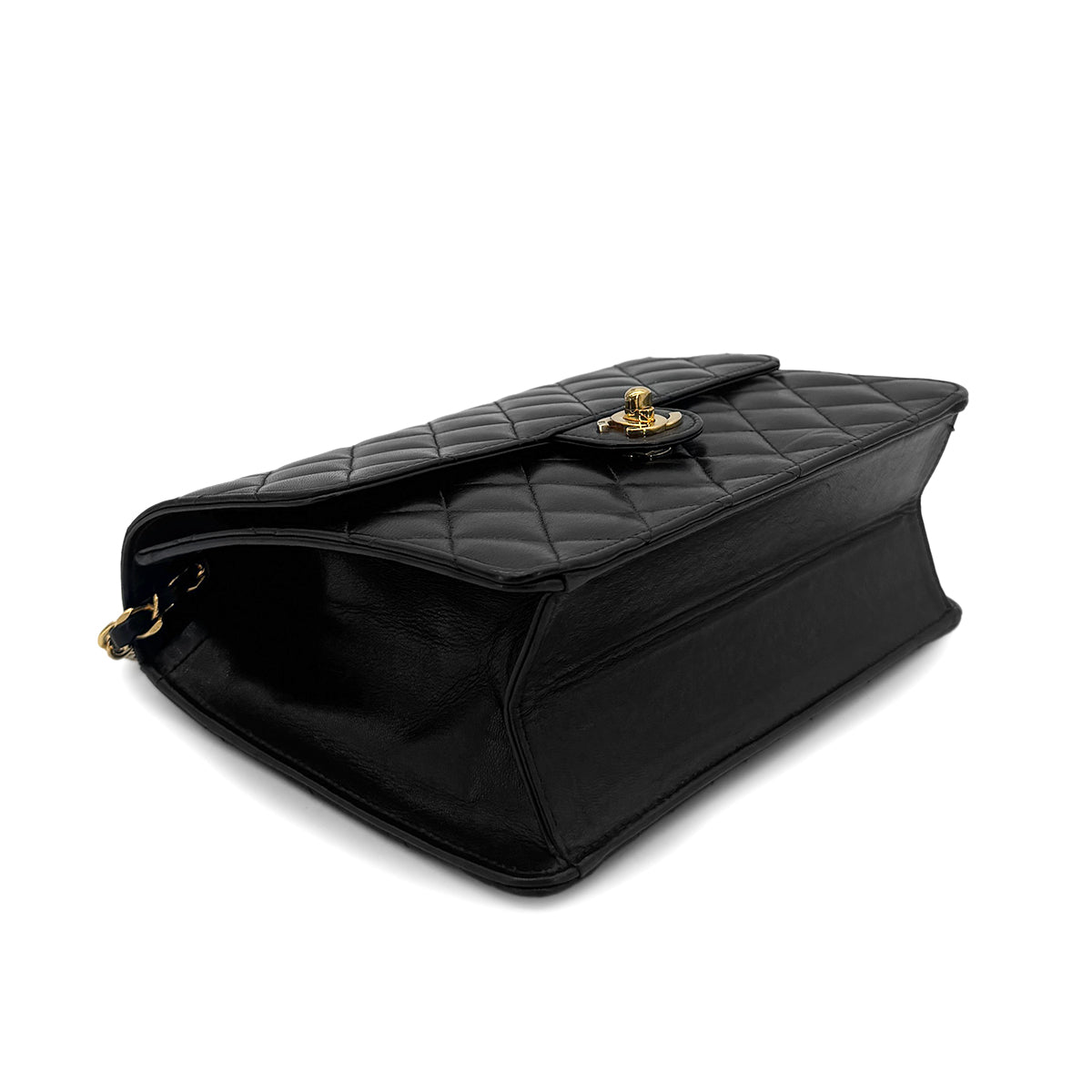 CHANEL VINTAGE MATELASSE CHAIN SHOULDER BAG BLACK LAMB SKIN 90289080