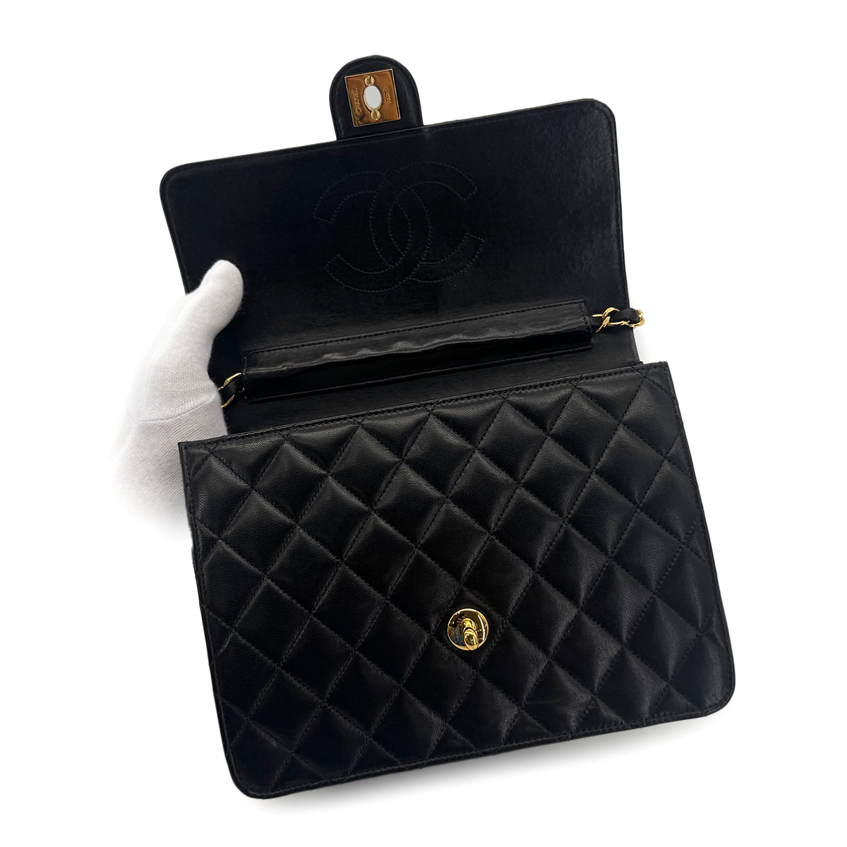 CHANEL VINTAGE MATELASSE CHAIN SHOULDER BAG BLACK LAMB SKIN 90289080