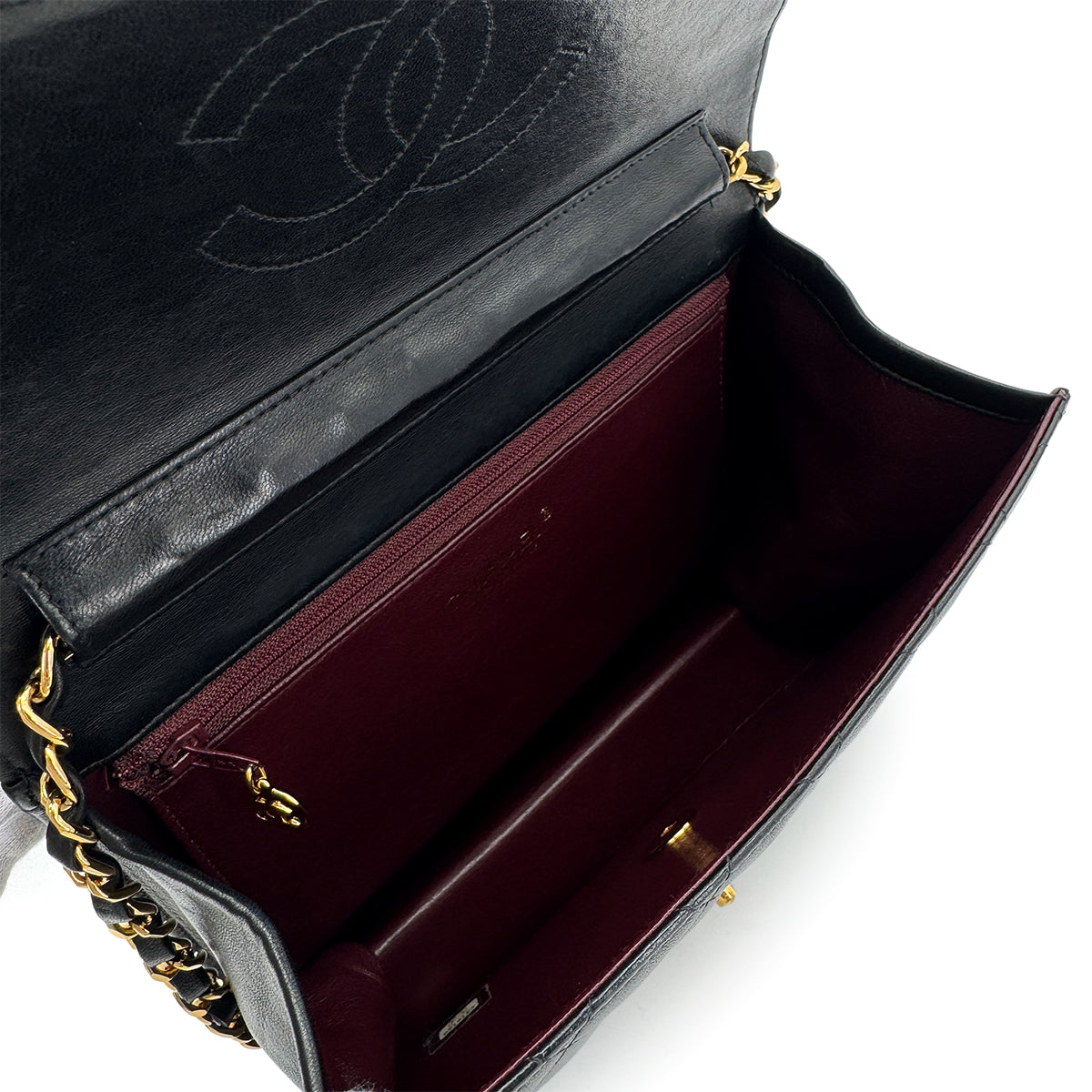 CHANEL VINTAGE MATELASSE CHAIN SHOULDER BAG BLACK LAMB SKIN 90289080