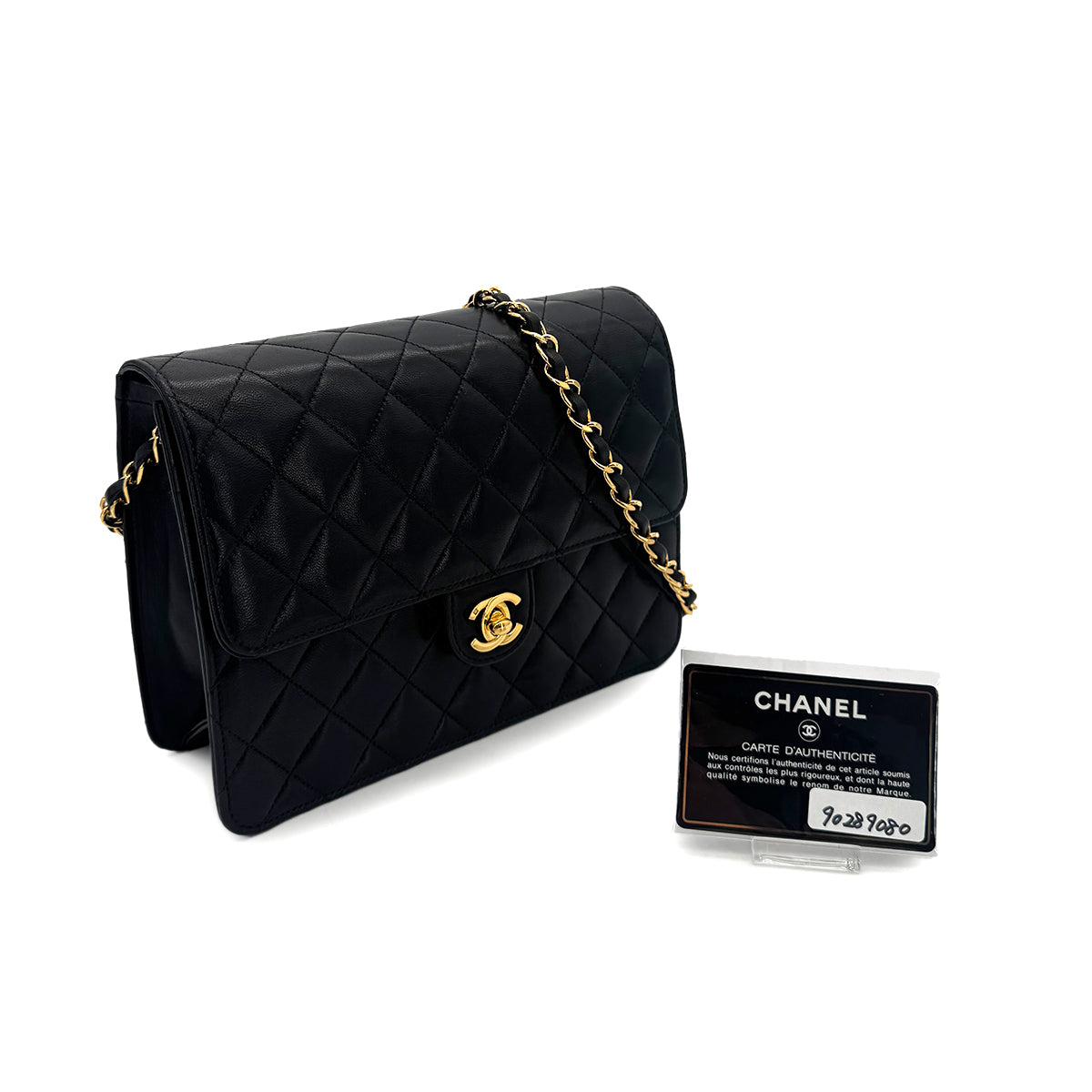 CHANEL VINTAGE MATELASSE CHAIN SHOULDER BAG BLACK LAMB SKIN 90289080