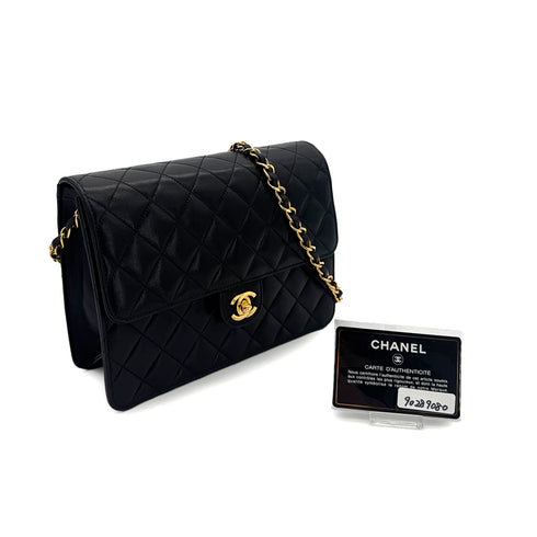 CHANEL VINTAGE MATELASSE CHAIN SHOULDER BAG BLACK LAMB SKIN 90289080 - PURPOSE