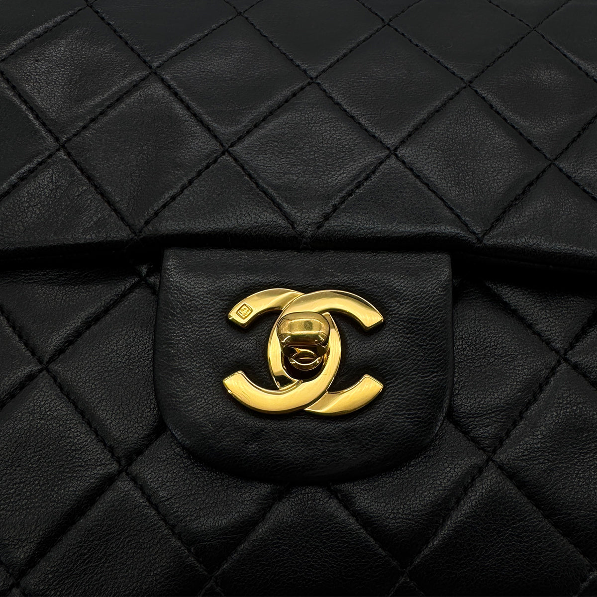 CHANEL VINTAGE CLASSIC FLAP MEDIUM CHAIN SHOULDER BAG BLACK LAMB SKIN 90289354