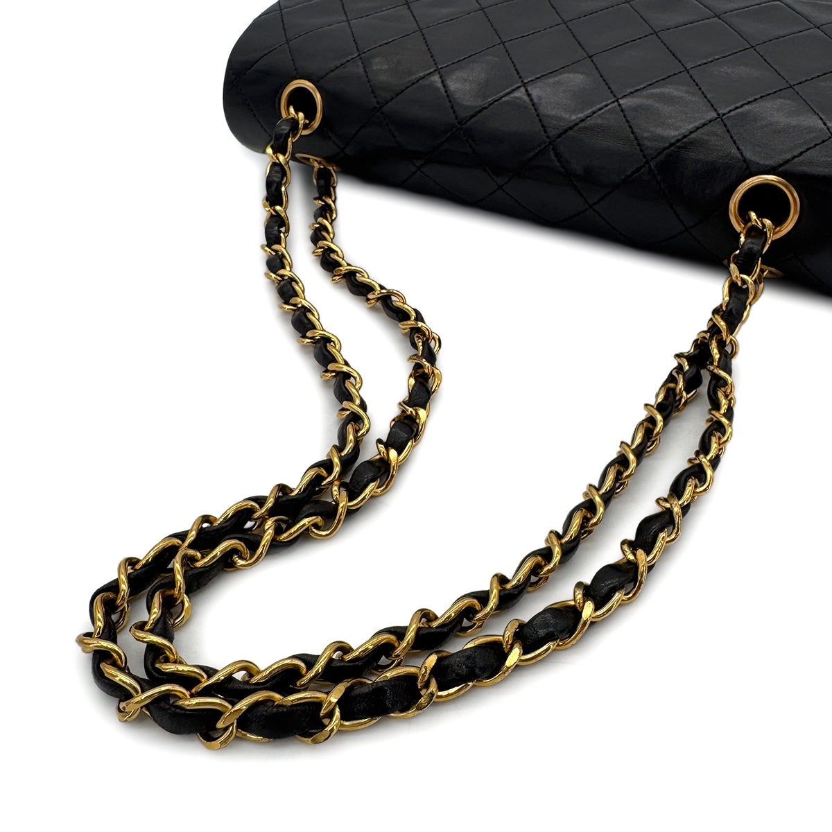 CHANEL VINTAGE CLASSIC FLAP MEDIUM CHAIN SHOULDER BAG BLACK LAMB SKIN 90289354