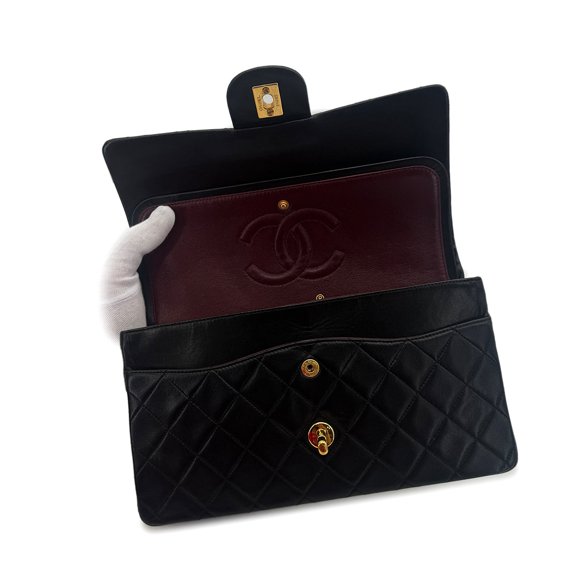 CHANEL VINTAGE CLASSIC FLAP MEDIUM CHAIN SHOULDER BAG BLACK LAMB SKIN 90289354
