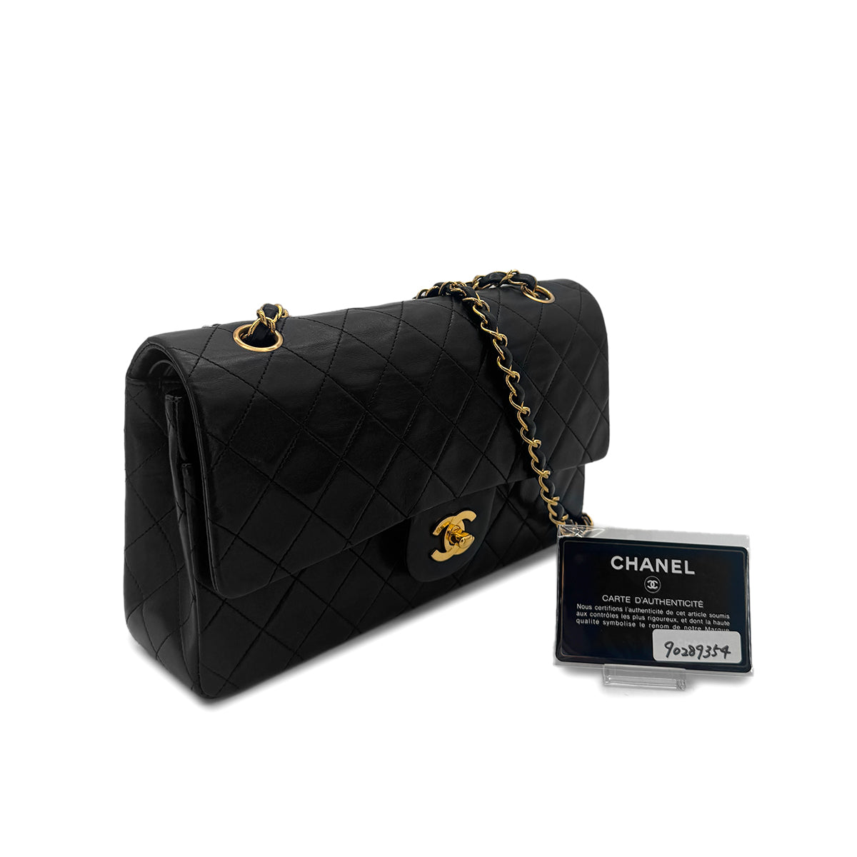 CHANEL VINTAGE CLASSIC FLAP MEDIUM CHAIN SHOULDER BAG BLACK LAMB SKIN 90289354
