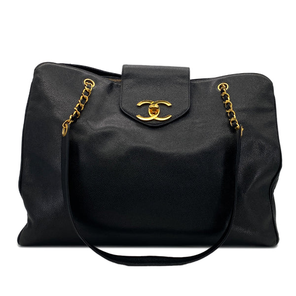 CHANEL VINTAGE SUPER MODEL BIG COCO CHAIN TOTE BAG BLACK CAVIAR SKIN 90289355 - PURPOSE