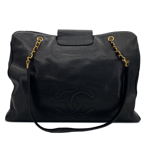 CHANEL VINTAGE SUPER MODEL BIG COCO CHAIN TOTE BAG BLACK CAVIAR SKIN 90289355 - PURPOSE