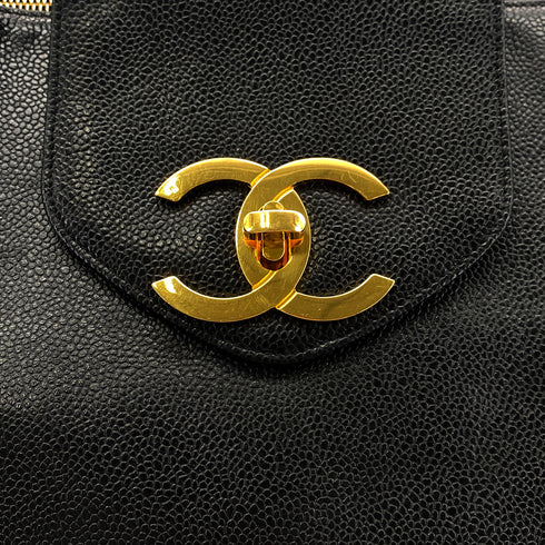 CHANEL VINTAGE SUPER MODEL BIG COCO CHAIN TOTE BAG BLACK CAVIAR SKIN 90289355 - PURPOSE