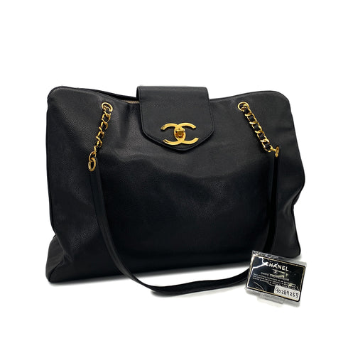 CHANEL VINTAGE SUPER MODEL BIG COCO CHAIN TOTE BAG BLACK CAVIAR SKIN 90289355 - PURPOSE