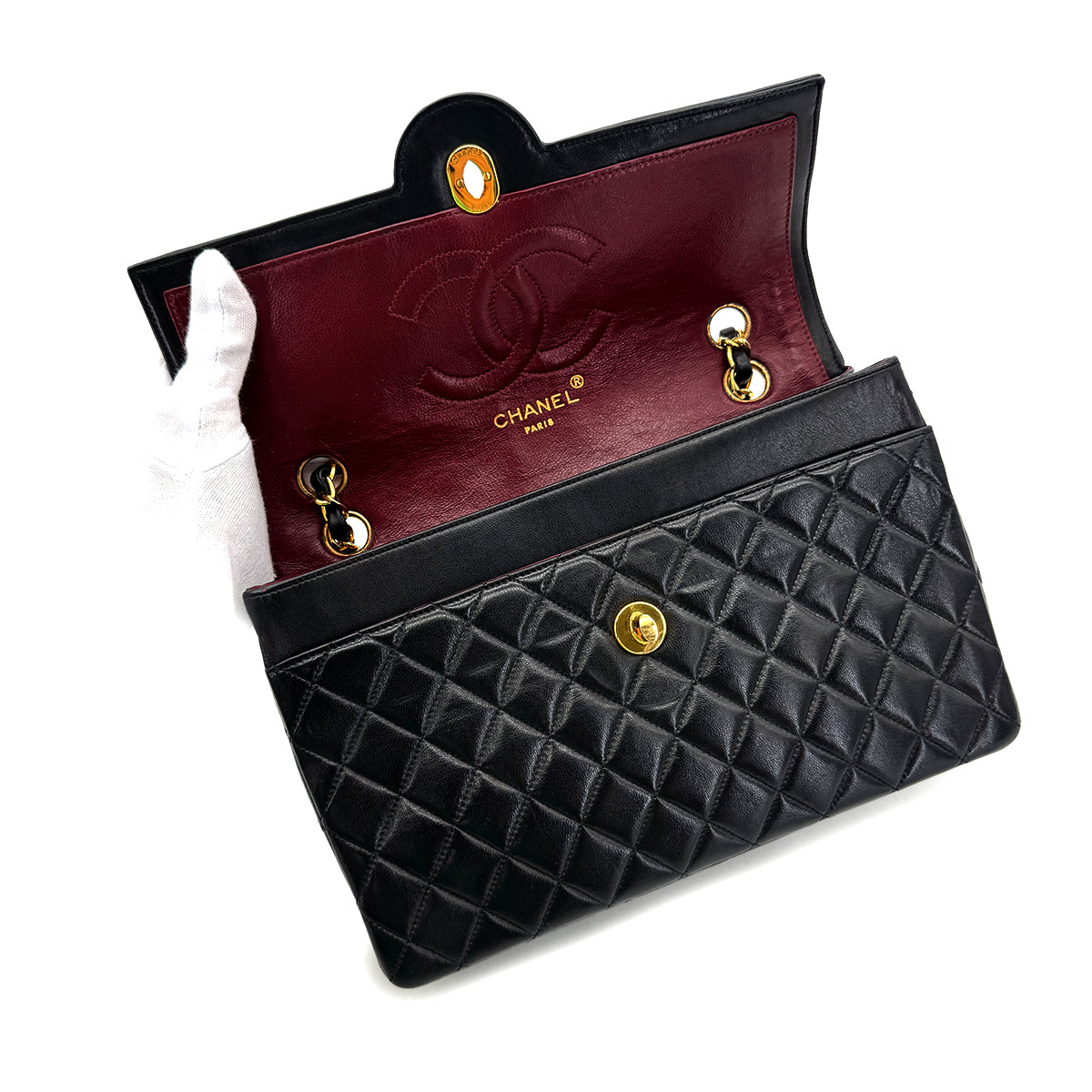 CHANEL VINTAGE PARIS LIMITED MATELASSE CHAIN SHOULDER BAG BLACK LAMB SKIN 90289358