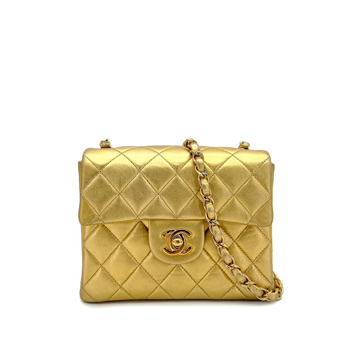 CHANEL VINTAGE MINI SQUARE 17 CHAIN SHOULDER BAG GOLD LAMB SKIN 90289359