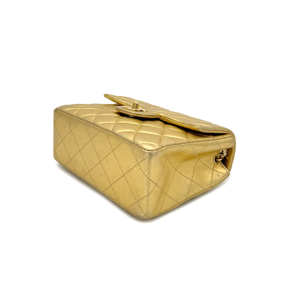 CHANEL VINTAGE MINI SQUARE 17 CHAIN SHOULDER BAG GOLD LAMB SKIN 90289359