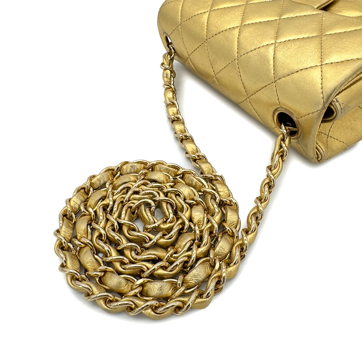CHANEL VINTAGE MINI SQUARE 17 CHAIN SHOULDER BAG GOLD LAMB SKIN 90289359