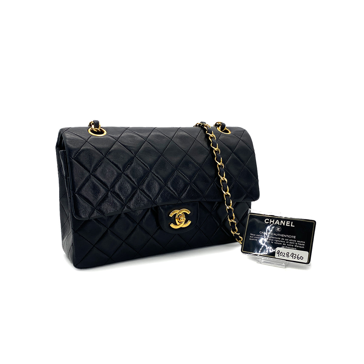 CHANEL VINTAGE CLASSIC FLAP MEDIUM CHAIN SHOULDER BAG BLACK LAMB SKIN 90289360