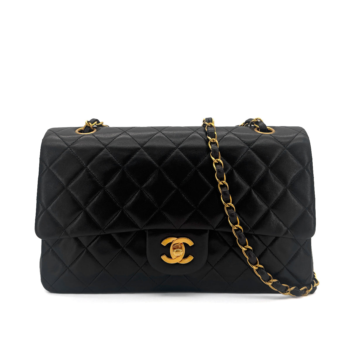 CHANEL VINTAGE CLASSIC FLAP MEDIUM CHAIN SHOULDER BAG BLACK LAMB SKIN 90289361
