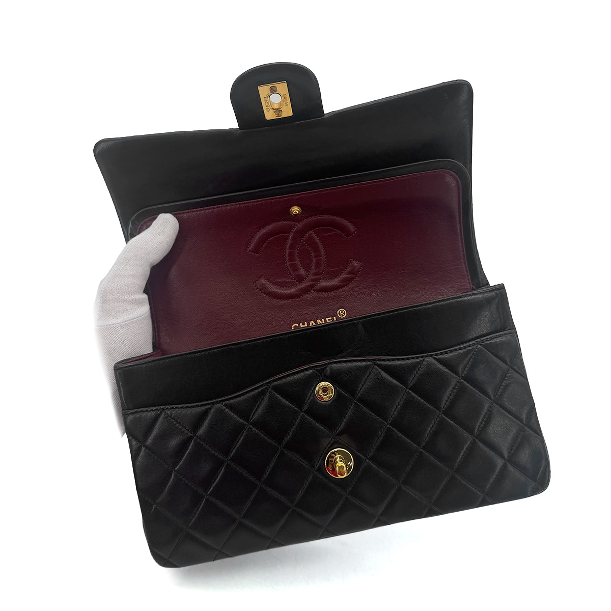 CHANEL VINTAGE CLASSIC FLAP MEDIUM CHAIN SHOULDER BAG BLACK LAMB SKIN 90289361