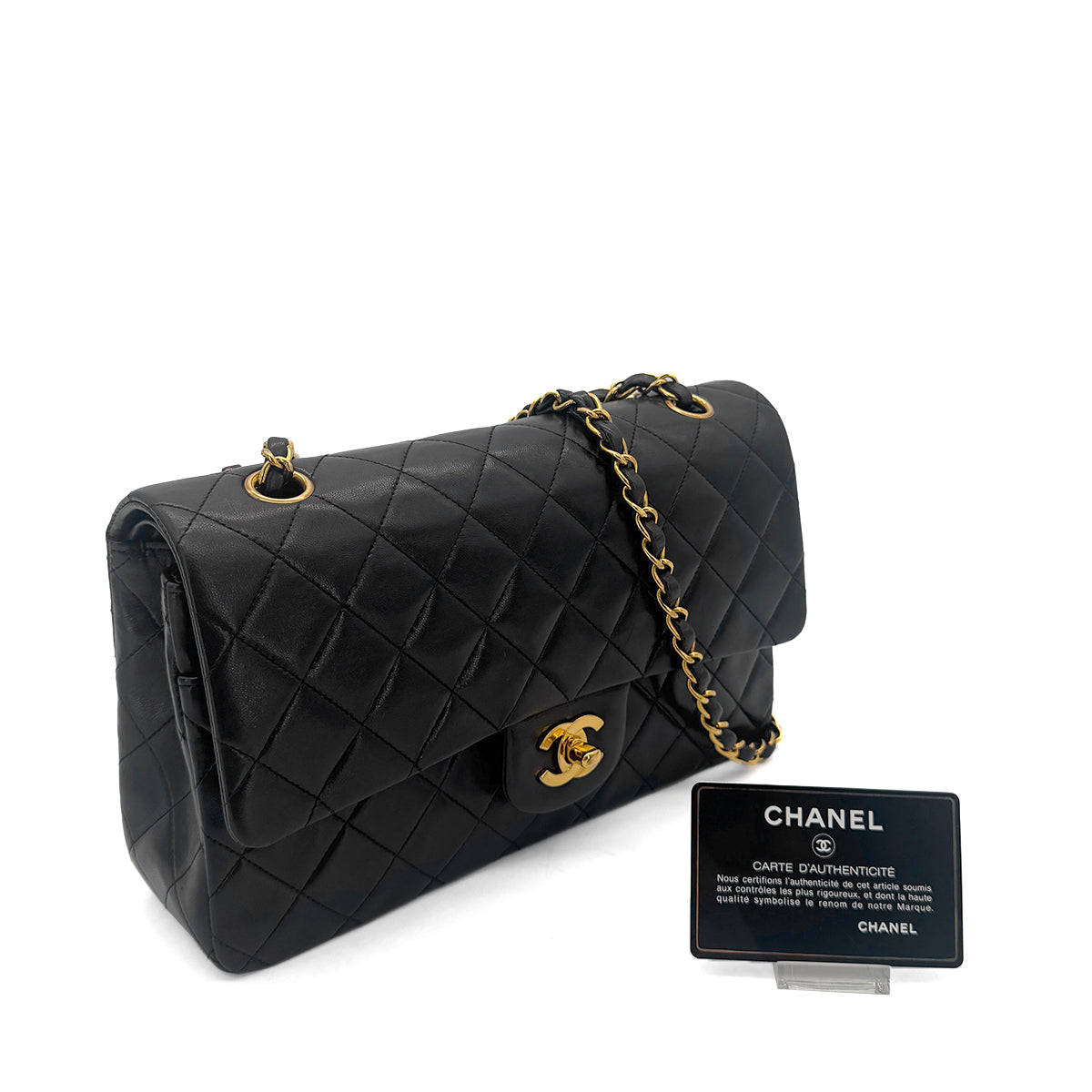 CHANEL VINTAGE CLASSIC FLAP MEDIUM CHAIN SHOULDER BAG BLACK LAMB SKIN 90289361