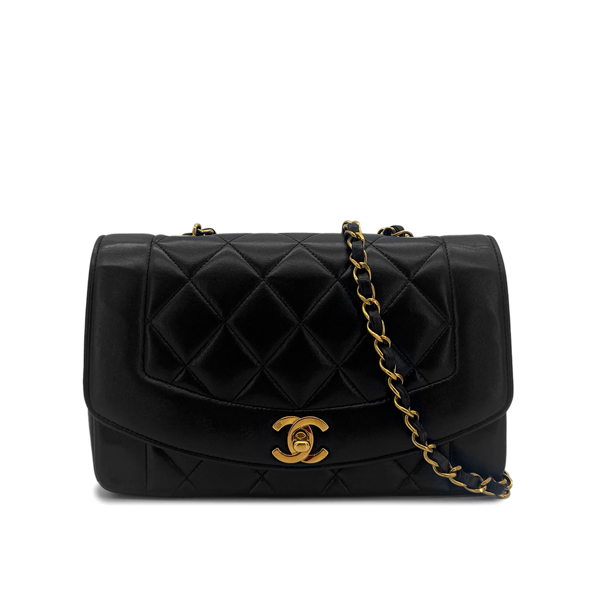 CHANEL VINTAGE DIANA SMALL CHAIN SHOULDER BAG BLACK LAMB SKIN 90289362