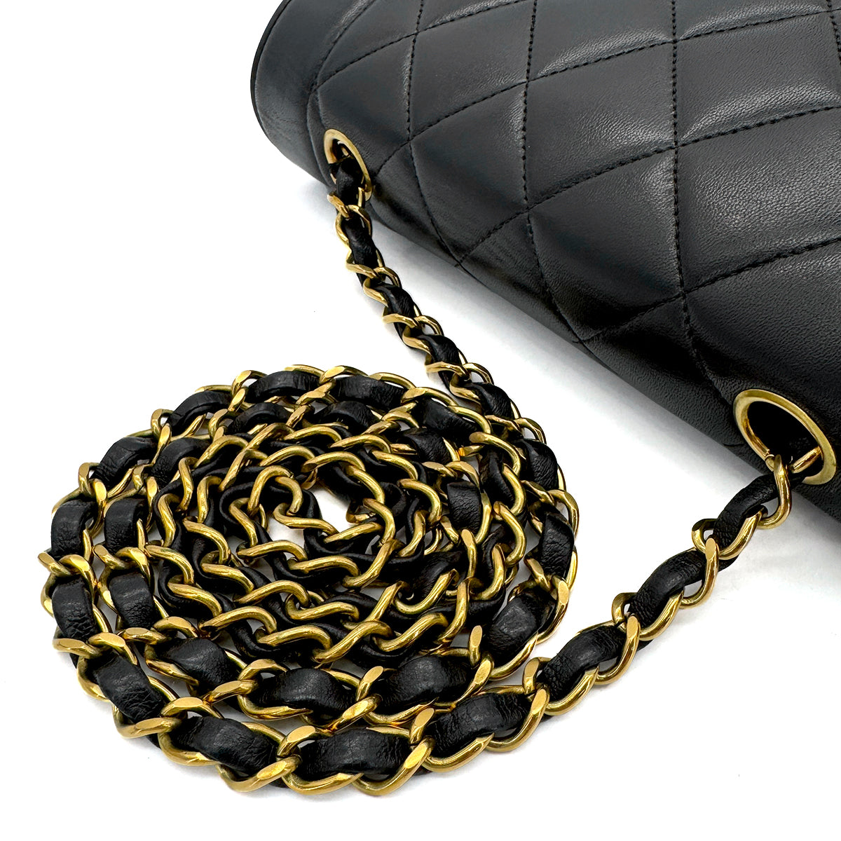 CHANEL VINTAGE DIANA SMALL CHAIN SHOULDER BAG BLACK LAMB SKIN 90289362