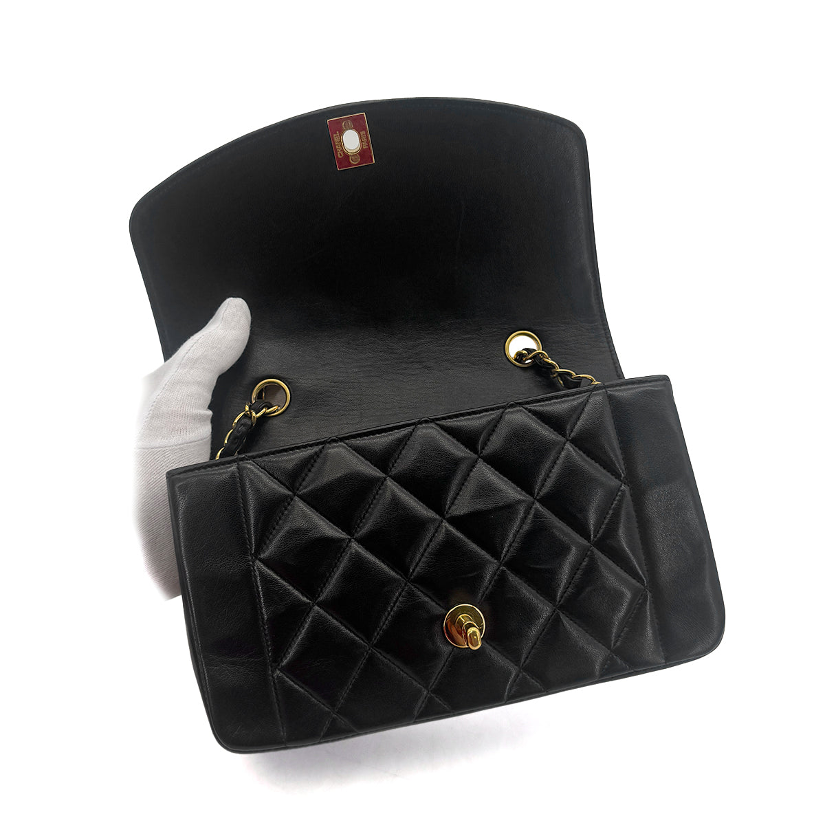 CHANEL VINTAGE DIANA SMALL CHAIN SHOULDER BAG BLACK LAMB SKIN 90289362