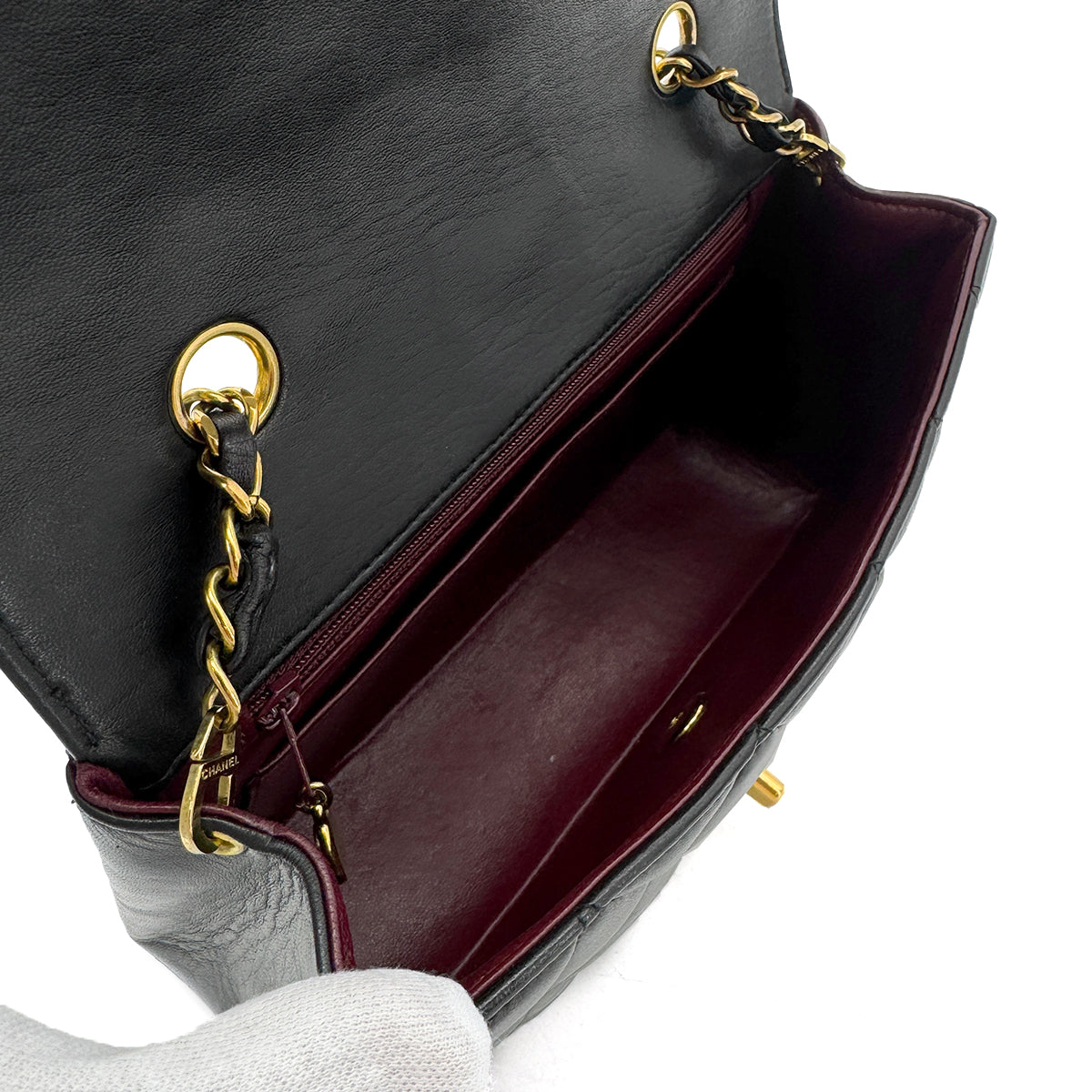 CHANEL VINTAGE DIANA SMALL CHAIN SHOULDER BAG BLACK LAMB SKIN 90289362