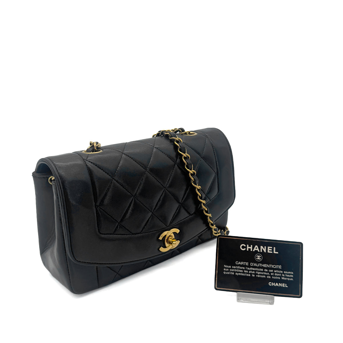 CHANEL VINTAGE DIANA SMALL CHAIN SHOULDER BAG BLACK LAMB SKIN 90289362