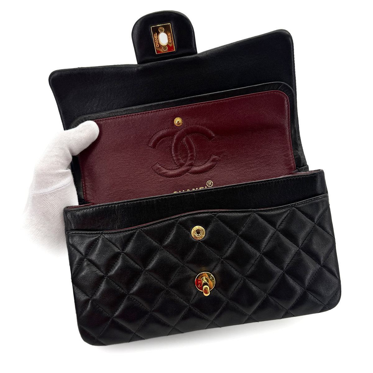 CHANEL VINTAGE CLASSIC FLAP SMALL CHAIN SHOULDER BAG BLACK LAMB SKIN 90289363